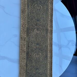 Jacquard Table Runner in Olive and Gold with Tassels